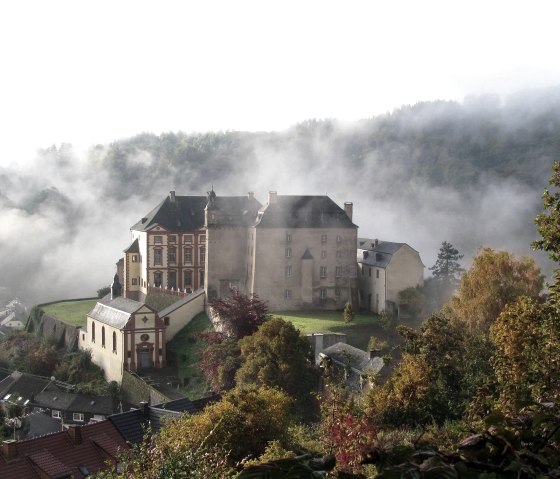 Le château de Malberg dans le brouillard